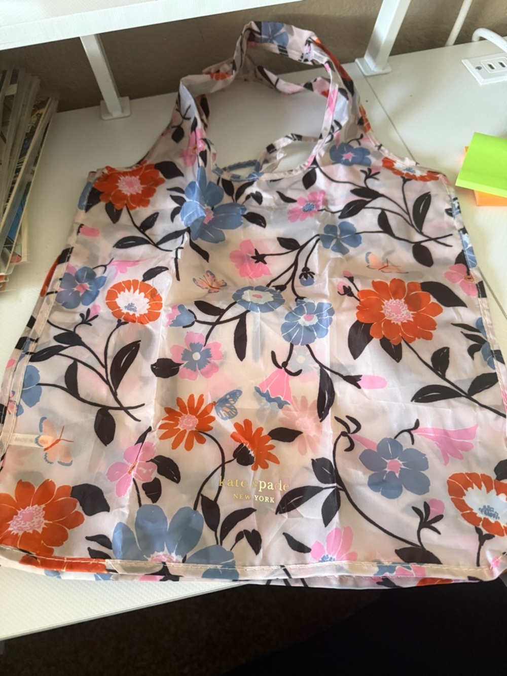 kate spade floral tote in pink, orange, blue, black